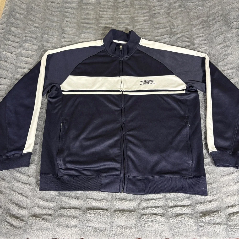 Umbro Mens XL Navy Blue White Colorblock Full Zip Track Jacket Soccer AR099